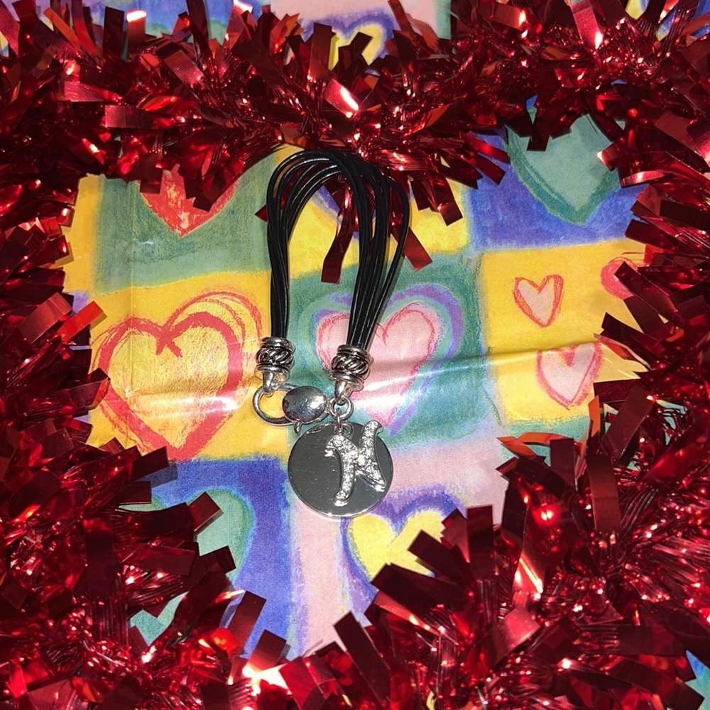 Vintage 6 Black Vegan Strands Crystal Initial “N” Bracelet 7.5